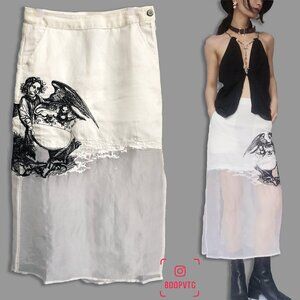 ann demeulemeester white silk angel darkness embroidery skirt size 40